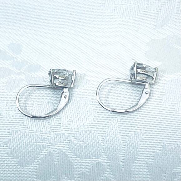 Vtg Sterling Silver 925 Cz Heart Cz Lever Back Earrings Simulated Diamond - Picture 7 of 8